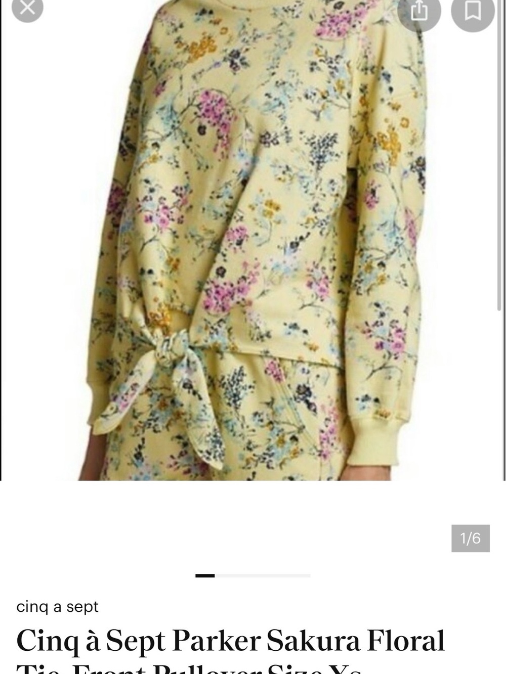 cinq a sept Yellow Sakura Floral Tie-Front Crewneck Sweater